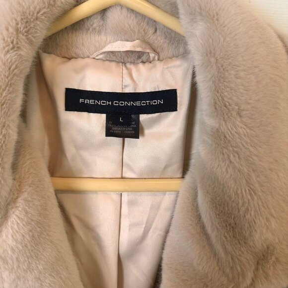 French Connection Large Women Winter Faux Fur Short Coat Notched Lapel Jacket - Picture 10 of 11